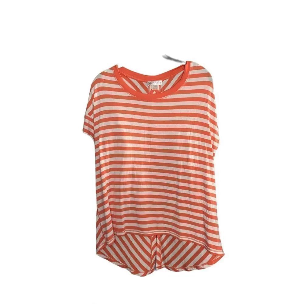 RENUAR women’s short sleeve, orange and white striped split back tunic large